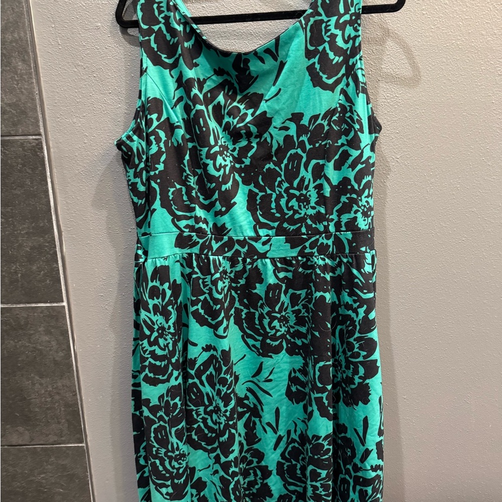 Girls' Teal and Black Floral Sleeveless Casual Dress